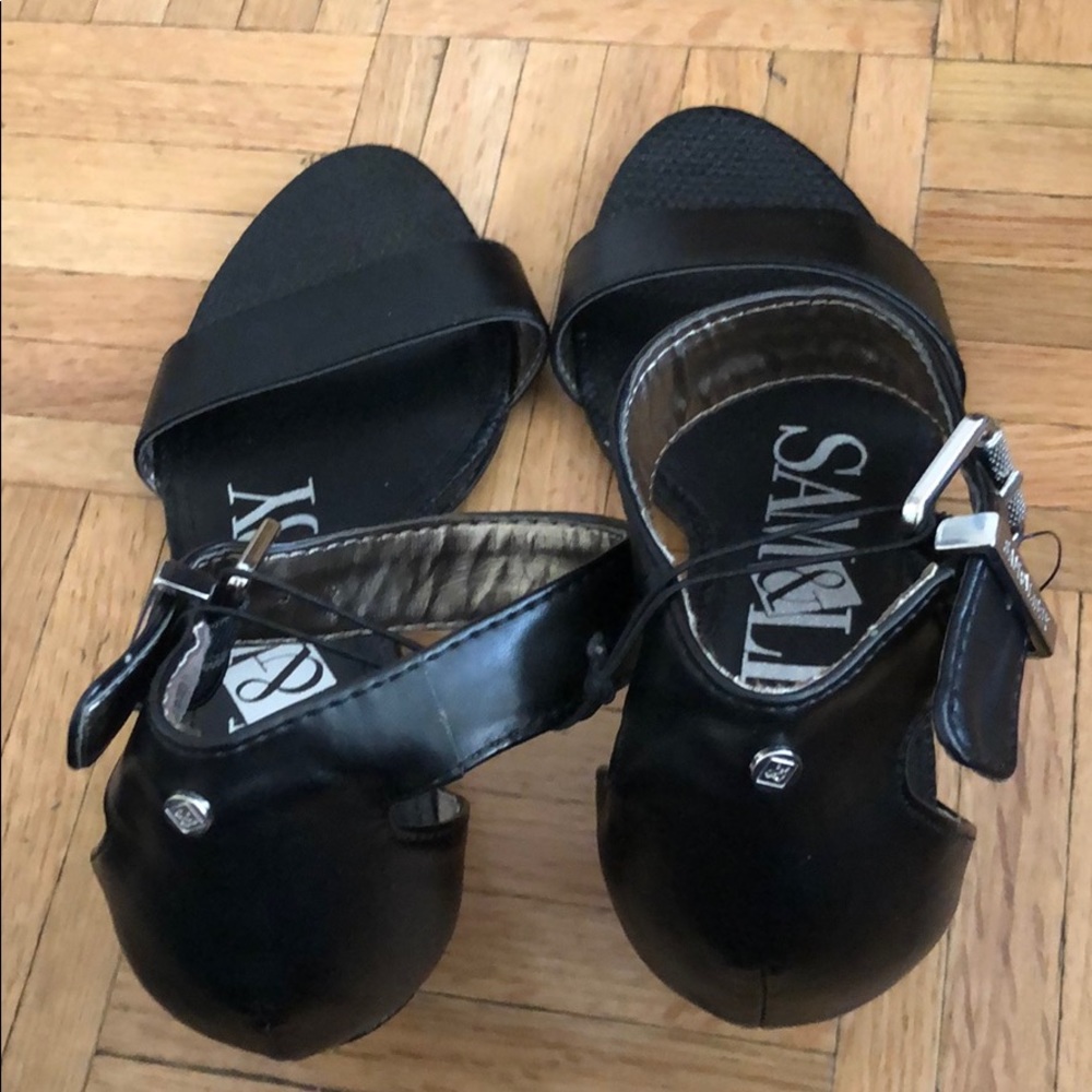 man made black leather Demi wedge